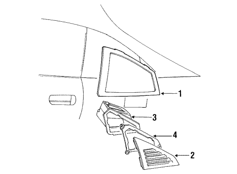 1994 Toyota MR2 Quarter Panel - Glass & Hardware Diagram