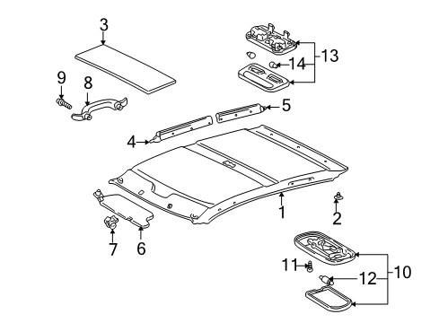 2002 Toyota Prius Interior Trim - Roof Diagram
