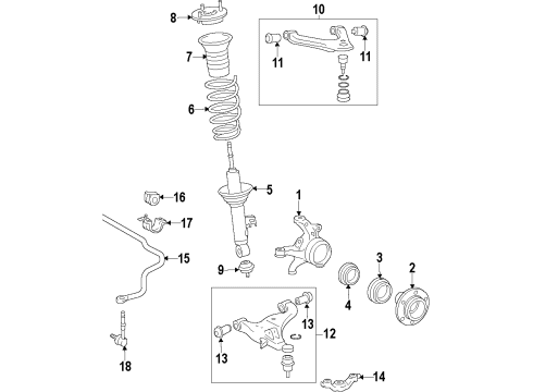 2014 Toyota Tacoma Front Suspension Components, Lower Control Arm, Upper Control Arm, Stabilizer Bar Diagram