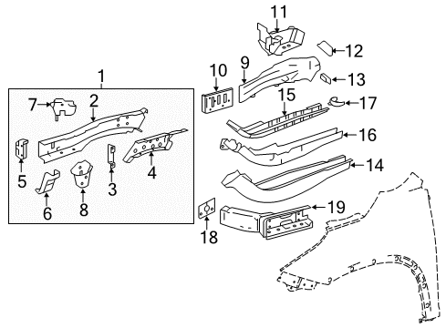 2017 Toyota Highlander Structural Components & Rails Diagram