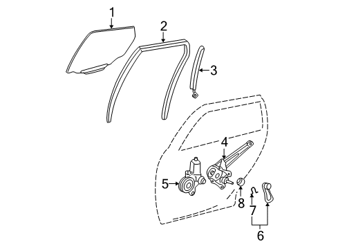 2004 Toyota Matrix Rear Door - Glass & Hardware Diagram