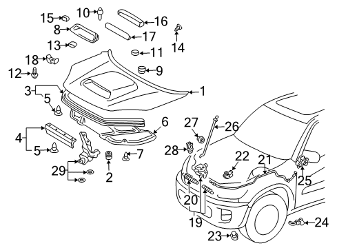 2004 Toyota RAV4 Hood & Components Diagram