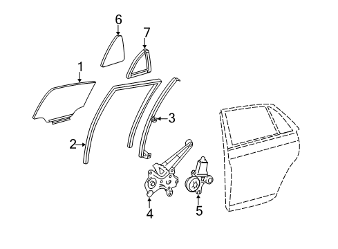 2005 Toyota Avalon Rear Door - Glass & Hardware Diagram