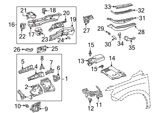 Gusset Sub-Assembly, Front Fender Apron, Lower Side Diagram for 53707-48020