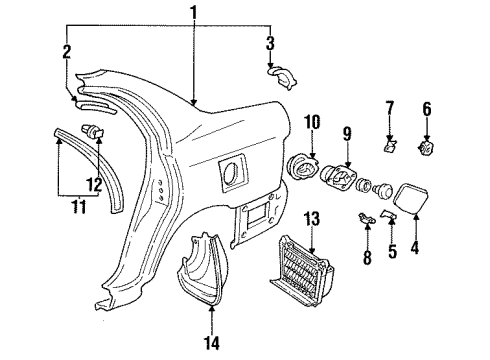 1993 Toyota Corolla Quarter Panel & Components Diagram