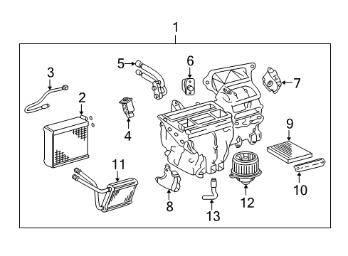 2004 Toyota Matrix A/C Evaporator & Heater Components Diagram