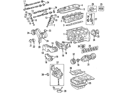 2009 Toyota Highlander Engine Parts, Mounts, Cylinder Head & Valves, Camshaft & Timing, Variable Valve Timing, Oil Pan, Oil Pump, Balance Shafts, Crankshaft & Bearings, Pistons, Rings & Bearings Diagram