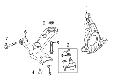 2022 Toyota Corolla Front Suspension Components, Lower Control Arm, Stabilizer Bar Diagram