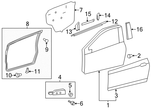 2012 Toyota Yaris Front Door & Components, Exterior Trim Diagram