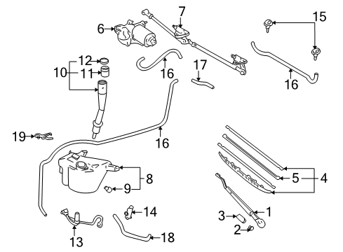2005 Toyota Sequoia Windshield - Wiper & Washer Components Diagram