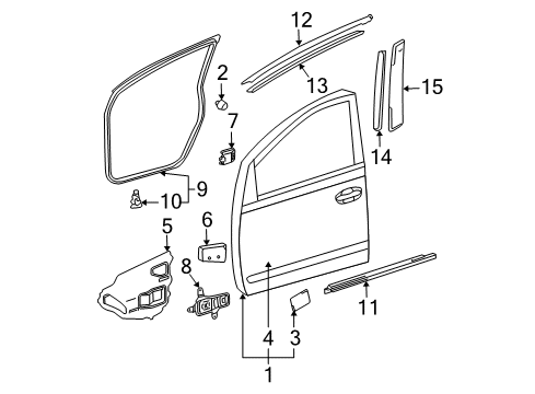 2008 Toyota Prius Front Door & Components, Exterior Trim Diagram