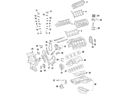 2012 Toyota Sequoia Engine Parts, Mounts, Cylinder Head & Valves, Camshaft & Timing, Variable Valve Timing, Oil Cooler, Oil Pan, Oil Pump, Crankshaft & Bearings, Pistons, Rings & Bearings Diagram