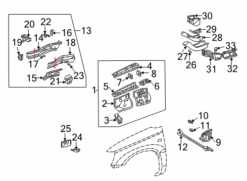 2004 Toyota Highlander Structural Components & Rails Diagram