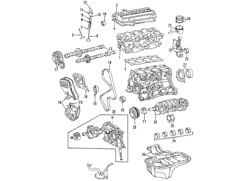1998 Toyota Celica Engine Parts, Mounts, Cylinder Head & Valves, Camshaft & Timing, Oil Cooler, Oil Pan, Oil Pump, Crankshaft & Bearings, Pistons, Rings & Bearings Diagram