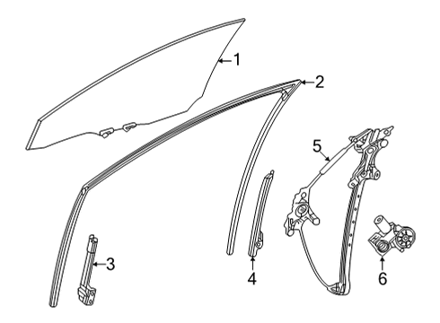 2022 Toyota Mirai Front Door Glass & Hardware Diagram