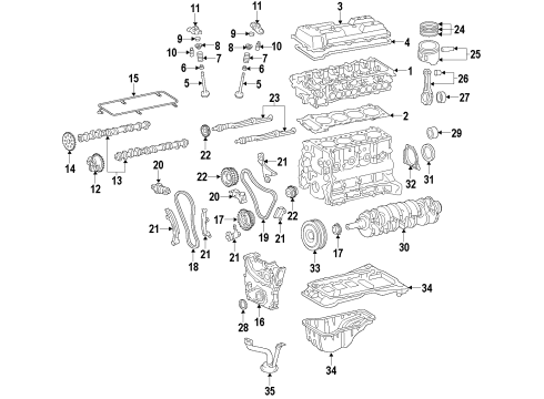 2014 Toyota Tacoma Engine Parts, Mounts, Cylinder Head & Valves, Camshaft & Timing, Variable Valve Timing, Oil Pan, Oil Pump, Balance Shafts, Crankshaft & Bearings, Pistons, Rings & Bearings Diagram