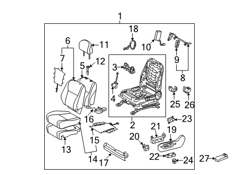 2009 Toyota Highlander Driver Seat Components Diagram