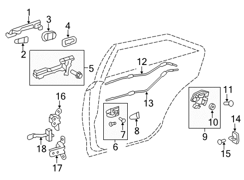 2013 Toyota Camry Rear Door - Lock & Hardware Diagram
