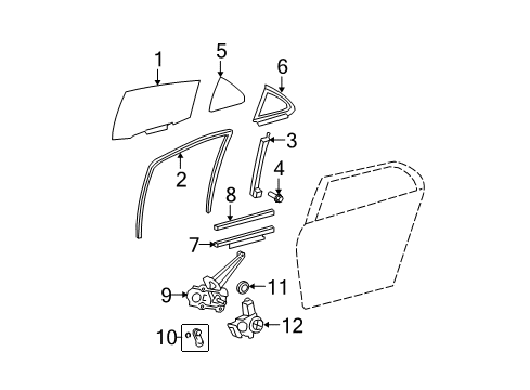 2012 Toyota Yaris Rear Door - Glass & Hardware Diagram