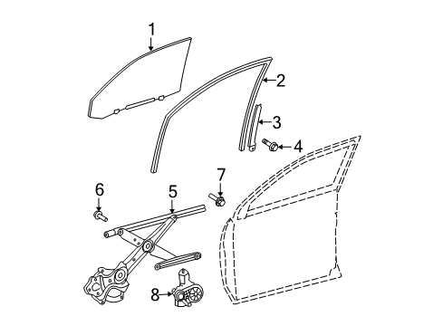 2012 Toyota Highlander Front Door - Glass & Hardware Diagram