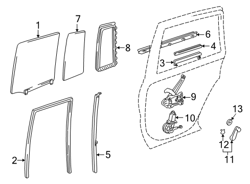 2004 Toyota RAV4 Rear Door - Glass & Hardware Diagram