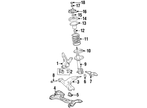 1997 Toyota Corolla Front Suspension Components, Lower Control Arm, Stabilizer Bar Diagram