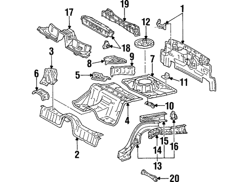 1997 Toyota Supra Rear Body Panel, Floor & Rails Diagram