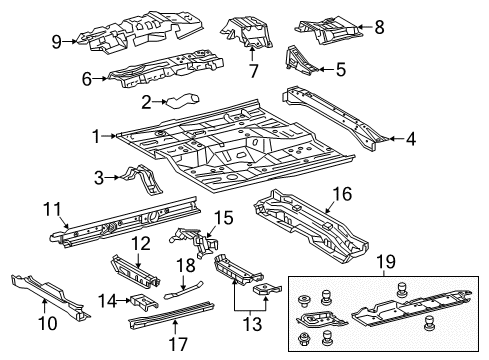 2016 Toyota Camry Pillars, Rocker & Floor - Floor & Rails Diagram