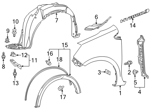 2012 Toyota Prius C Fender & Components, Exterior Trim Diagram