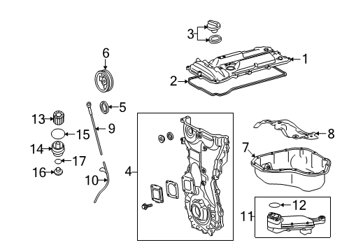 2012 Toyota Highlander Engine Parts, Mounts, Cylinder Head & Valves, Camshaft & Timing, Variable Valve Timing, Oil Pan, Oil Pump, Balance Shafts, Crankshaft & Bearings, Pistons, Rings & Bearings Diagram