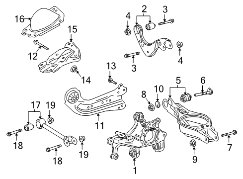 2018 Toyota C-HR Rear Suspension Components, Lower Control Arm, Upper Control Arm, Stabilizer Bar Diagram