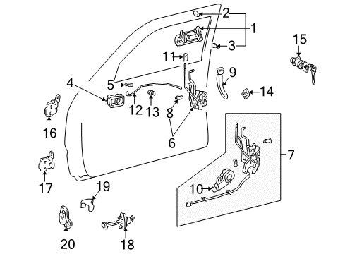 1996 Toyota 4Runner Front Door - Lock & Hardware Diagram