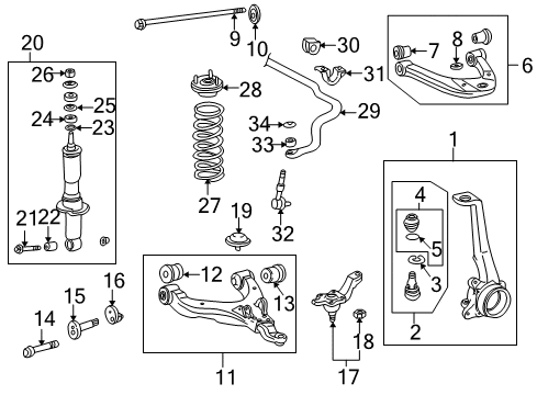 1996 Toyota 4Runner Front Suspension Components, Lower Control Arm, Upper Control Arm, Stabilizer Bar Diagram