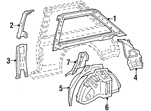 1987 Toyota Tercel Quarter Panel - Inner Components Diagram