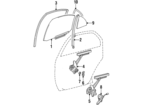 1993 Toyota Corolla Rear Door - Glass & Hardware Diagram