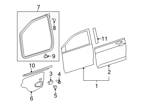 2009 Toyota Yaris Front Door & Components, Exterior Trim Diagram