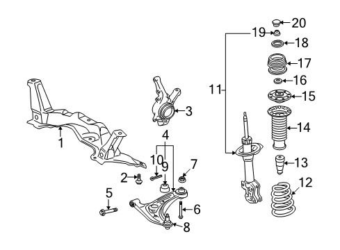 2009 Toyota Yaris Front Suspension Components, Lower Control Arm, Stabilizer Bar Diagram