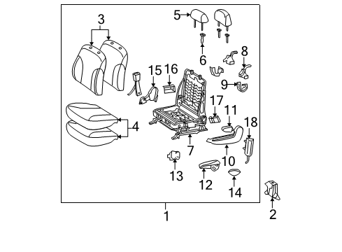 2012 Toyota Yaris Front Seat Components Diagram