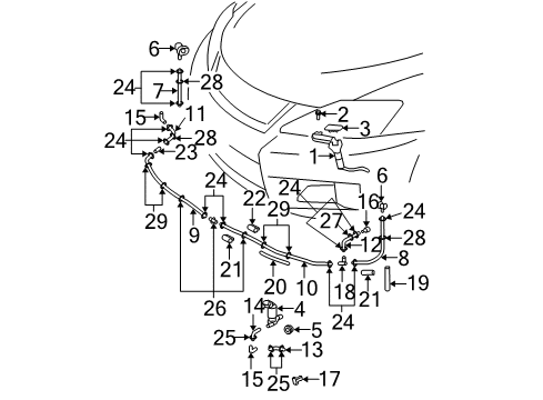 Protector, Headlamp Cleaner Hose Diagram for 85277-53060