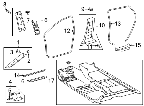 2012 Toyota Matrix Interior Trim - Pillars, Rocker & Floor Diagram