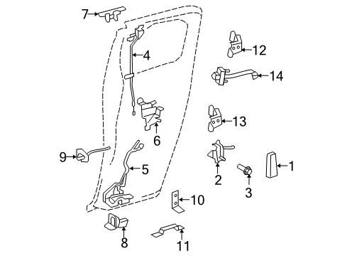 2013 Toyota FJ Cruiser Rear Door - Lock & Hardware Diagram