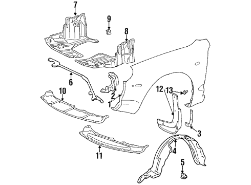 1998 Toyota Celica Fender & Components, Exterior Trim Diagram