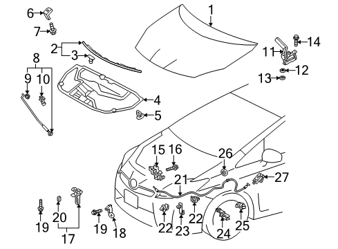 2015 Toyota Prius Plug-In Hood & Components Diagram