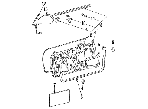 1998 Toyota Celica Door & Components, Outside Mirrors, Exterior Trim Diagram