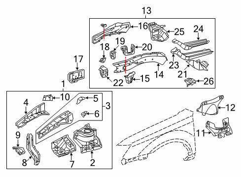 2005 Toyota Avalon Structural Components & Rails Diagram