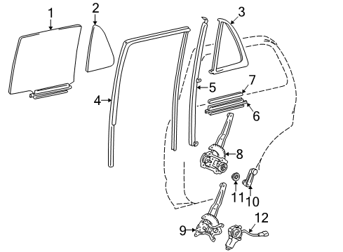 1996 Toyota 4Runner Rear Door - Glass & Hardware Diagram