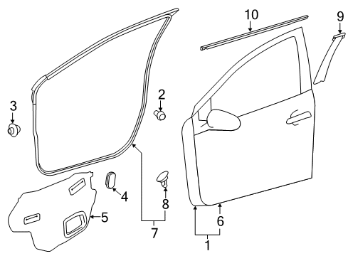 2012 Toyota Prius C Front Door & Components, Exterior Trim Diagram