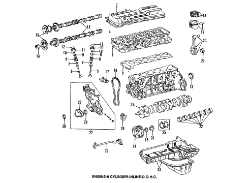 1993 Toyota Land Cruiser Engine Parts, Mounts, Cylinder Head & Valves, Camshaft & Timing, Oil Pan, Oil Pump, Crankshaft & Bearings, Pistons, Rings & Bearings Diagram