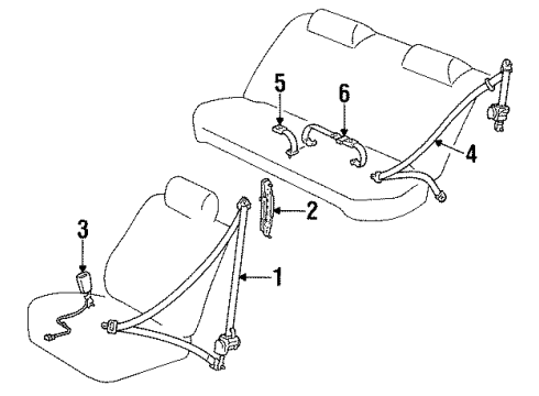 1993 Toyota Camry Front Seat Belts, Rear Seat Belts Diagram