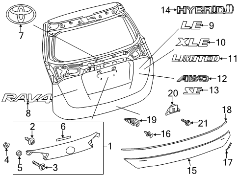 2015 Toyota RAV4 Exterior Trim - Lift Gate Diagram